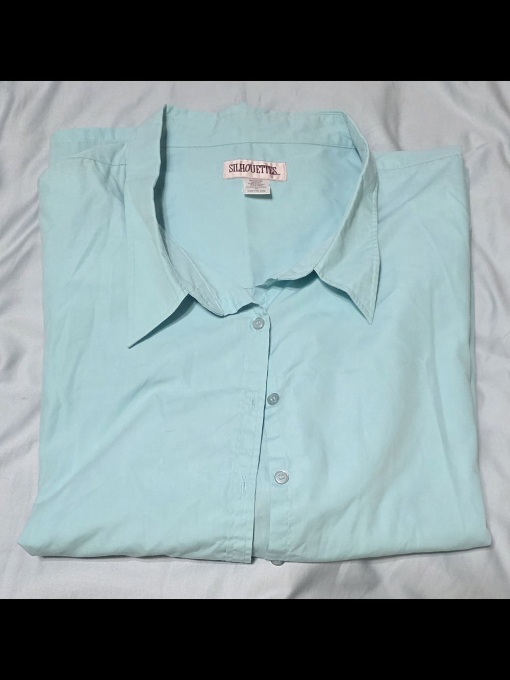 Silhouette Light Blue/Aqua Button-Up Blouse Long Sleeve Vintage Women's Size 6X